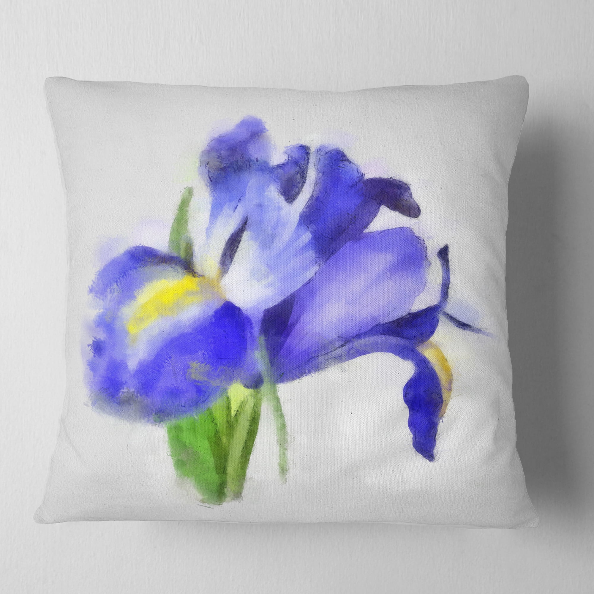 Designart Blue Iris Illustration Watercolor - Floral Throw Pillow - 18x18