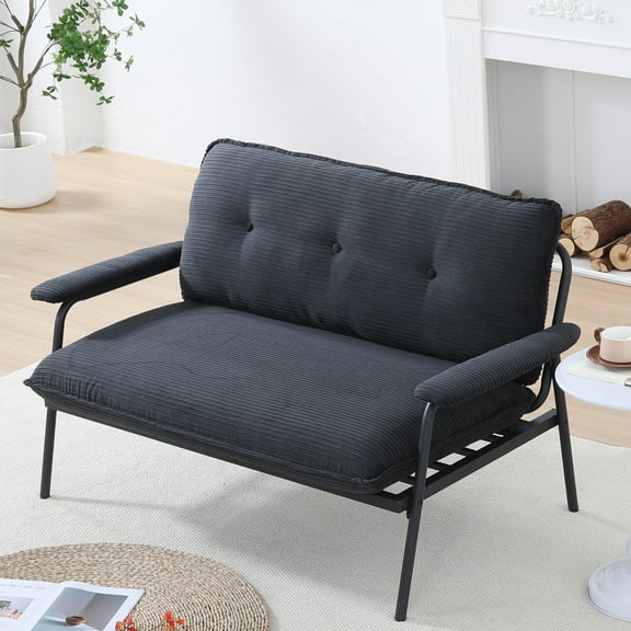 53"W Upholstered Metal Framed Loveseat Sofa, Black