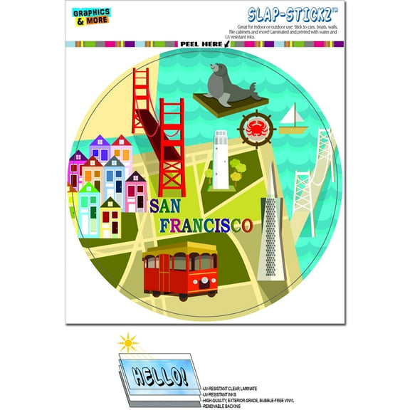 San Francisco - Golden Gate Bridge Bay Transamerica Pyramid Pier 39 Coit Tower Sea Lion Circle SLAP-STICKZ(TM) Premium Sticker