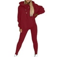 thumbnail image 3 of CFLVAEK Womens Sweatsuits 2 Piece Set Plus Size Long Sleeve Hoodies with Pockets Comfy Leggings Outfits Sets Solid Color Basic Fall Lounge Sets Red XL, 3 of 7