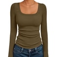thumbnail image 3 of Womens Long Sleeve Shirts Square Neck Tops Ribbed Knit Basic Crop Tops Fall Outfits Fashion Clothes Matcha Color XXXL, 3 of 8