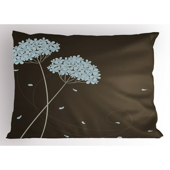 Ambesonne Brown and Blue Pillow Sham, Falling Leaves, 26" X 20", Pale Seafoam Brown Cream