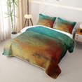 thumbnail image 3 of Erosebridal Oil Printing Grid Twin Quilt Set for Women Men, Vintage Art Print Twin Coverlet Set, Teal Gold, 2pcs, 3 of 7