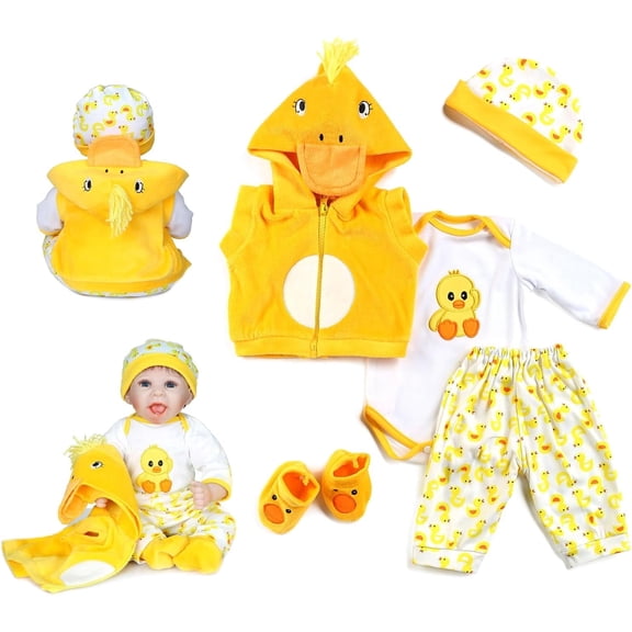 Reborn Baby Dolls Clothes 18 inch Outfit Accessories Yellow Duck 5pcs Set for 17-23Inch Reborn Doll Newborn Girl&Boy