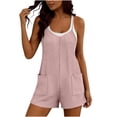 thumbnail image 4 of Rompers for Women Waffle Summer Casual Sleeveless Short Overalls Spaghetti Strap Shorts Jumpsuit with Pockets Pink, 4 of 9