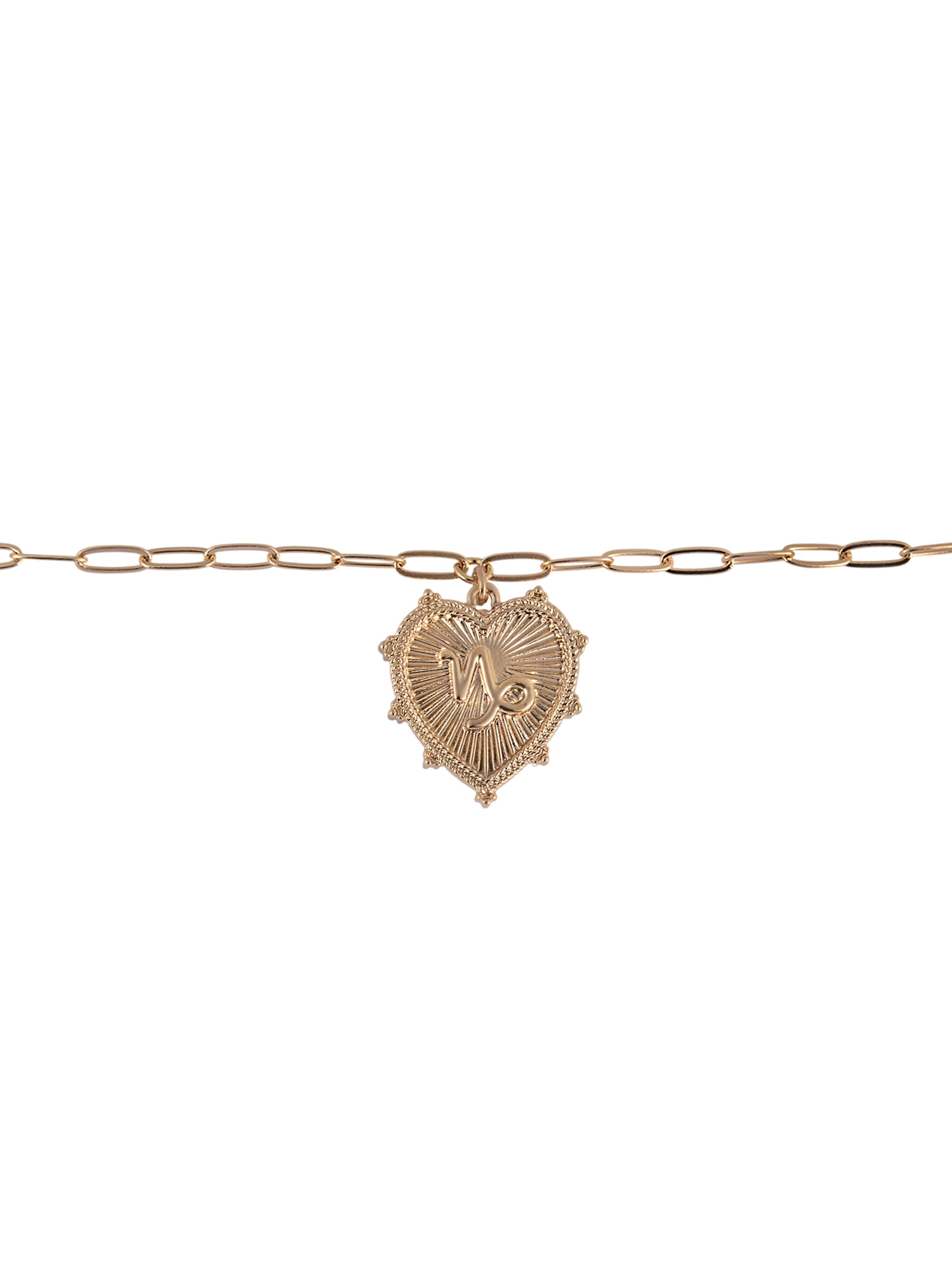 Time and Tru Women's Oval Link Chain Heart with Stone and Inset Constellation "Capricorn" Goldtone Reversible Necklace
