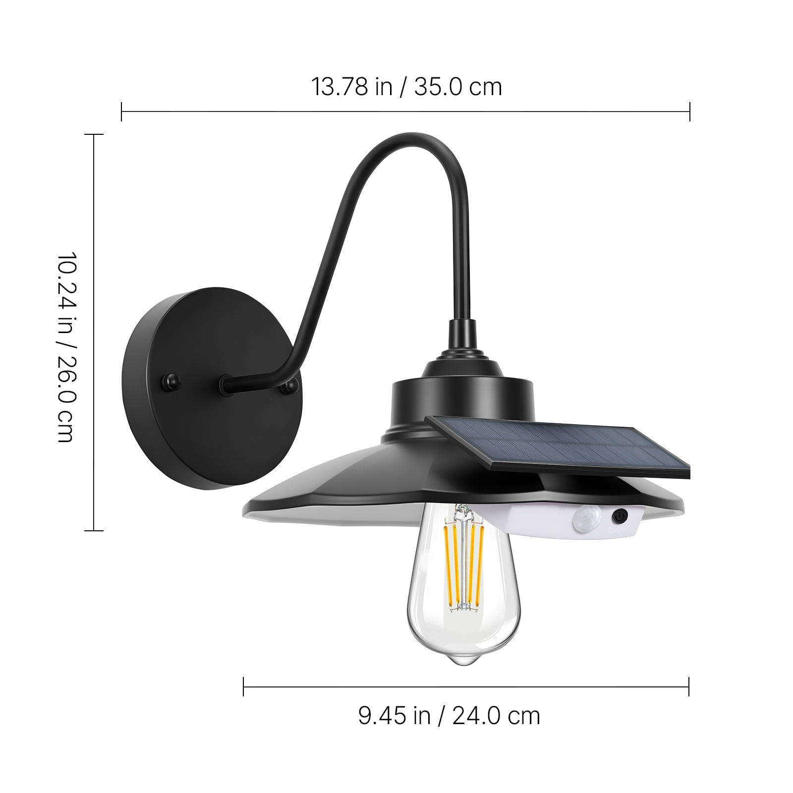 VEVOR Solar Outdoor Barn Light, 3 Lighting Modes and Motion Sensor, 2-Pack Gooseneck Light Fixture, Farmhouse Wall Sconce, with E27 Bulb Compatible, Waterproof for Porch, House, Entryway, Black