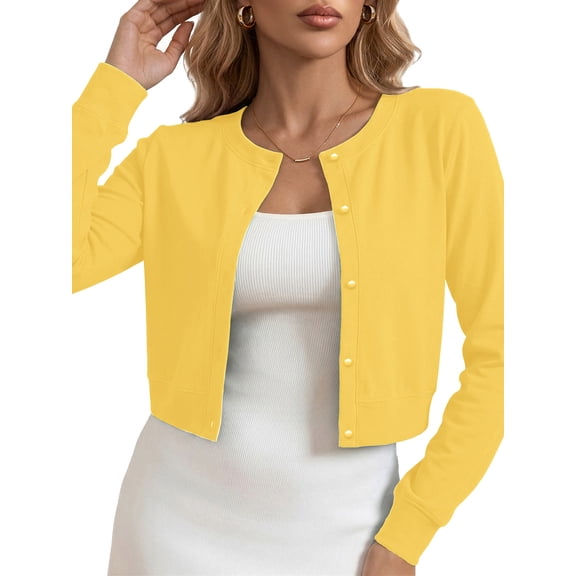 Chiclily Women's Cropped Cardigan Sweaters Long Sleeve Crew Neck Button Down Knit Bolero Shrugs Tops