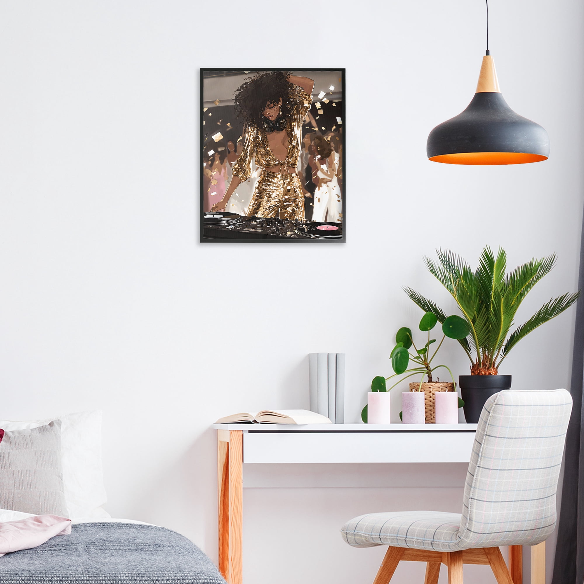 Stupell Industries Shimmering DJ in Sequins Black Framed Giclee Art, design by Franklyn Gregory