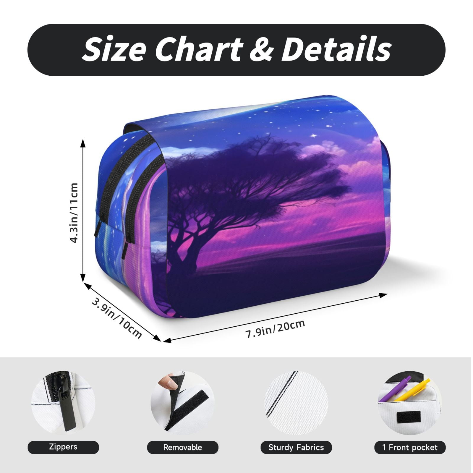 Rateoe Dreamy Colorful Starry Sky Pattern Double Clamshell Pen Case, Storage Organizer with Two Zipper Compartments– Holds Up to 50 Pencils & Pens
