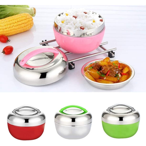 Nvzi Bento Box,Food Container,Lunch Box,YESZ 0.8L Stainless Steel Dual-Layer Portable Vacuum Thermal Lunch Bento Storage Box - Random Color