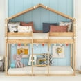 thumbnail image 2 of DEALTOPS Twin Over Twin Bunk Bed Wood Frame with Beige Cotton Tent,House-Shaped - Yellow, 2 of 8