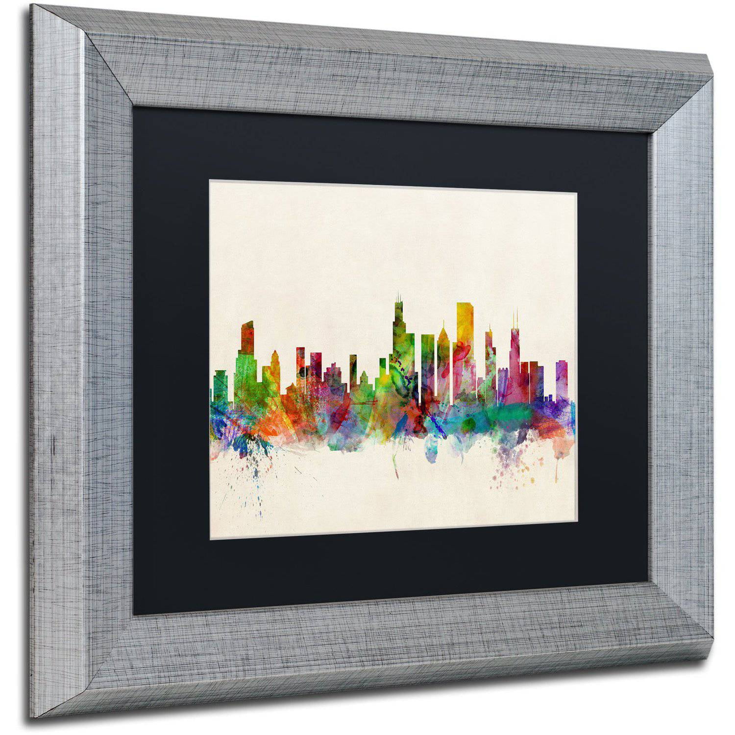 Trademark Fine Art "Chicago Illinois" Canvas Art by Michael Tompsett Black Matte, Silver Frame