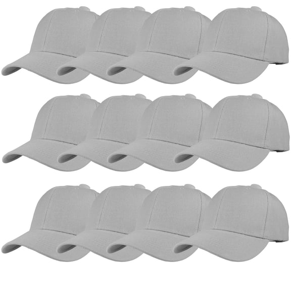TZ Promise 12 Pack Wholesale Unisex Plain Solid Color Adjustable Baseball Caps Hats (Gray)