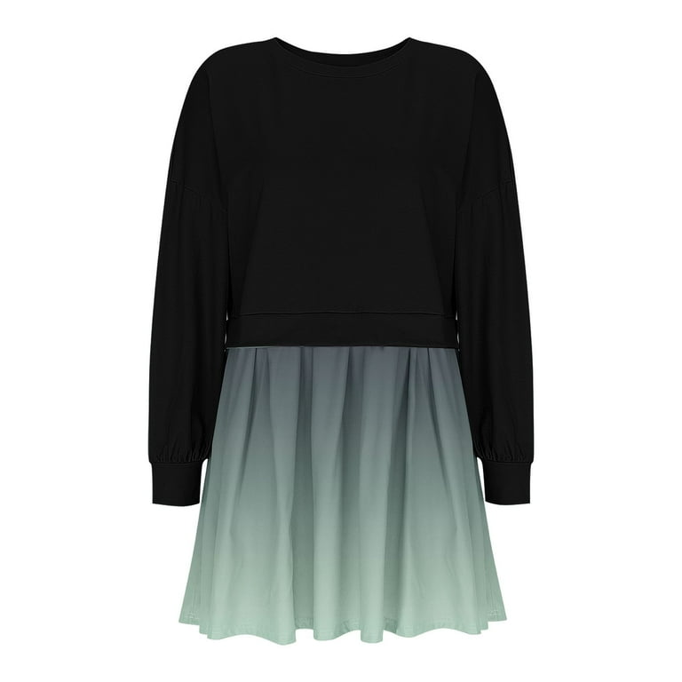 Tumotour Sweatshirt Dress For Women Print Crew Neck Loose High Low Tunic  Dress Shoulder Drop Long Sleeve Vacation Lounge - Walmart.com