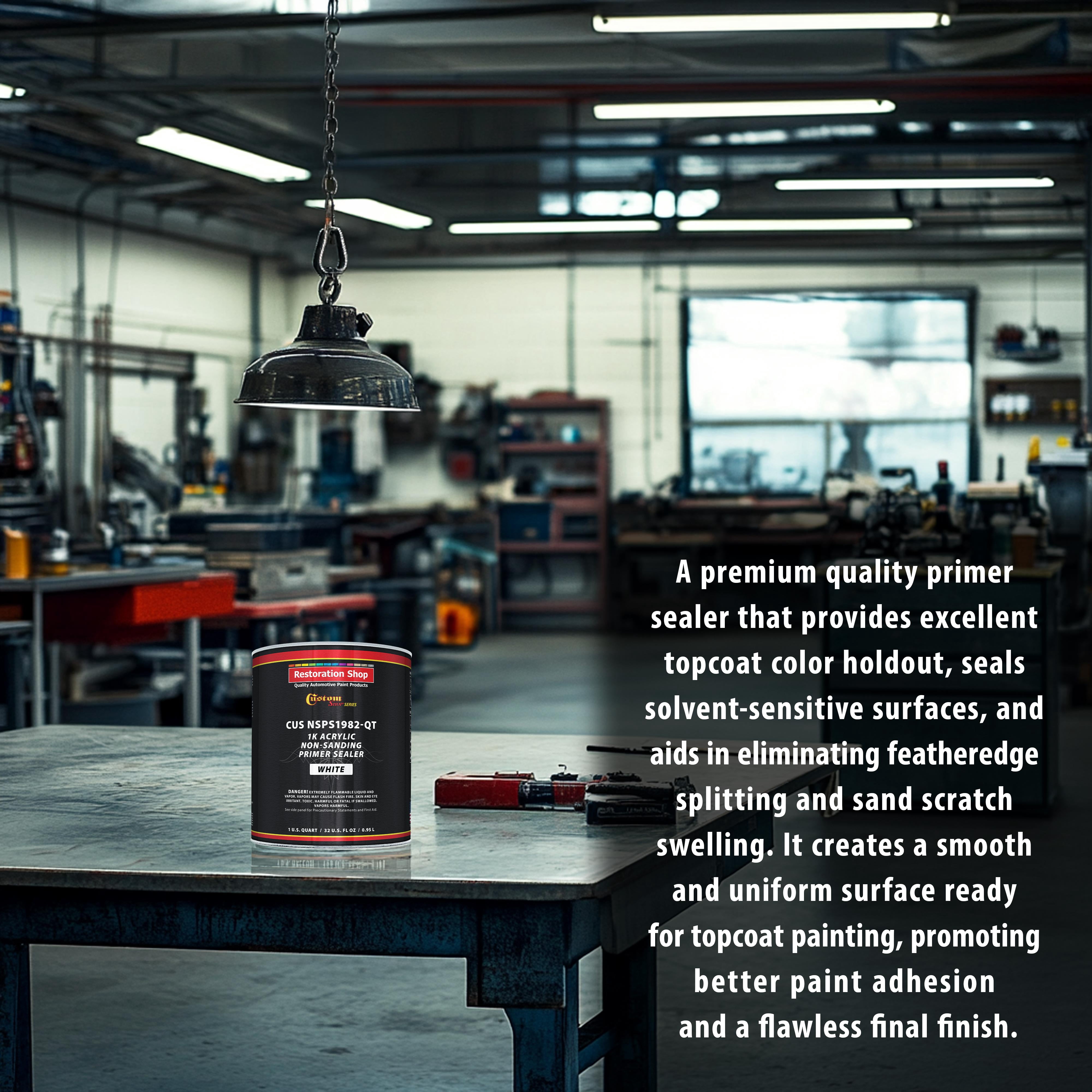 Custom Shop Premium 1K Acrylic Non-Sanding Primer Sealer Paint, Color White, 1 Quart - Fast Drying, Ready-To-Spray, Apply Over Automotive Primer Surfacers, Sanded Finishes - Topcoat Urethane, Enamel
