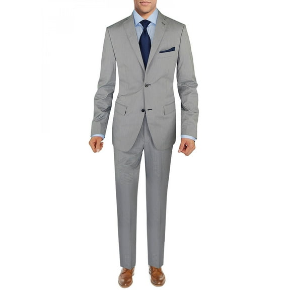 Mens Italian 2-piece Gray Blue Check Cotton Modern Fit Suit