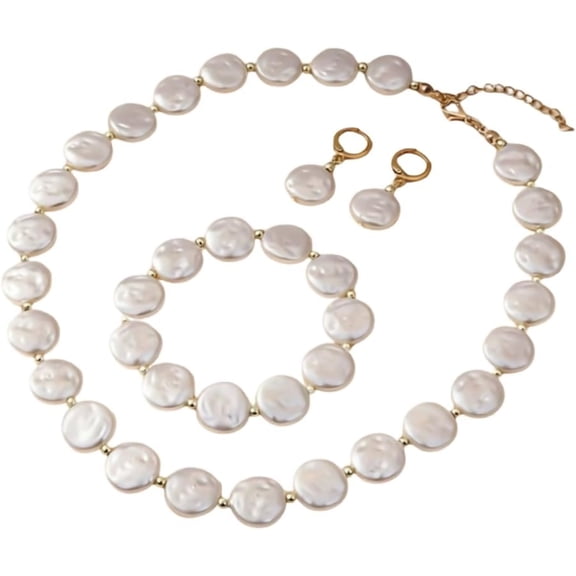 Zephyriana Fashion Classic Faux Pearl Jewelry Set Necklace Bracelet Earrings for Women Wedding Engagement Party Vacation Jewelry