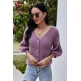 thumbnail image 1 of BeautyIn Pull Court en Tricot Violet Pull Ample Cardigan à Manches Sept Points, 1 of 3