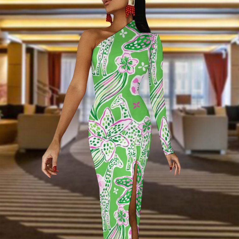 Preppy Pink Lime Green Giraffe Pattern Half Dleeve Split Dress summer woman  dress Party dresses for women - Walmart.com