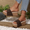 thumbnail image 2 of Wedge Sandals for Women Open Toe Cork Footbed Platform Sandals Slip On Fashion Studded Backless Mules Brown Size 9, 2 of 7