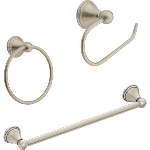 Moen Preston Bathroom Hardware Set, Brushed Nickel - 3 Piece — Interior & Exterior Use, Professional Finish