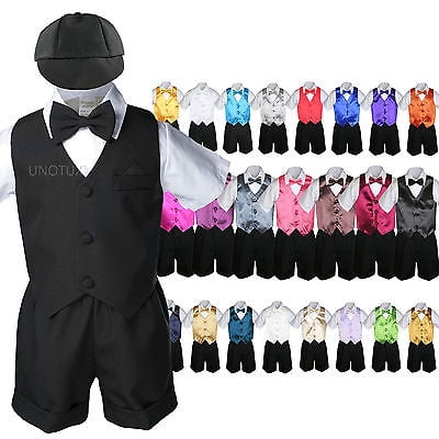 

Baby Boy & Toddler Formal Vest Shorts Black Suit Extra Vest Bow Tie 7pc Set S-4T