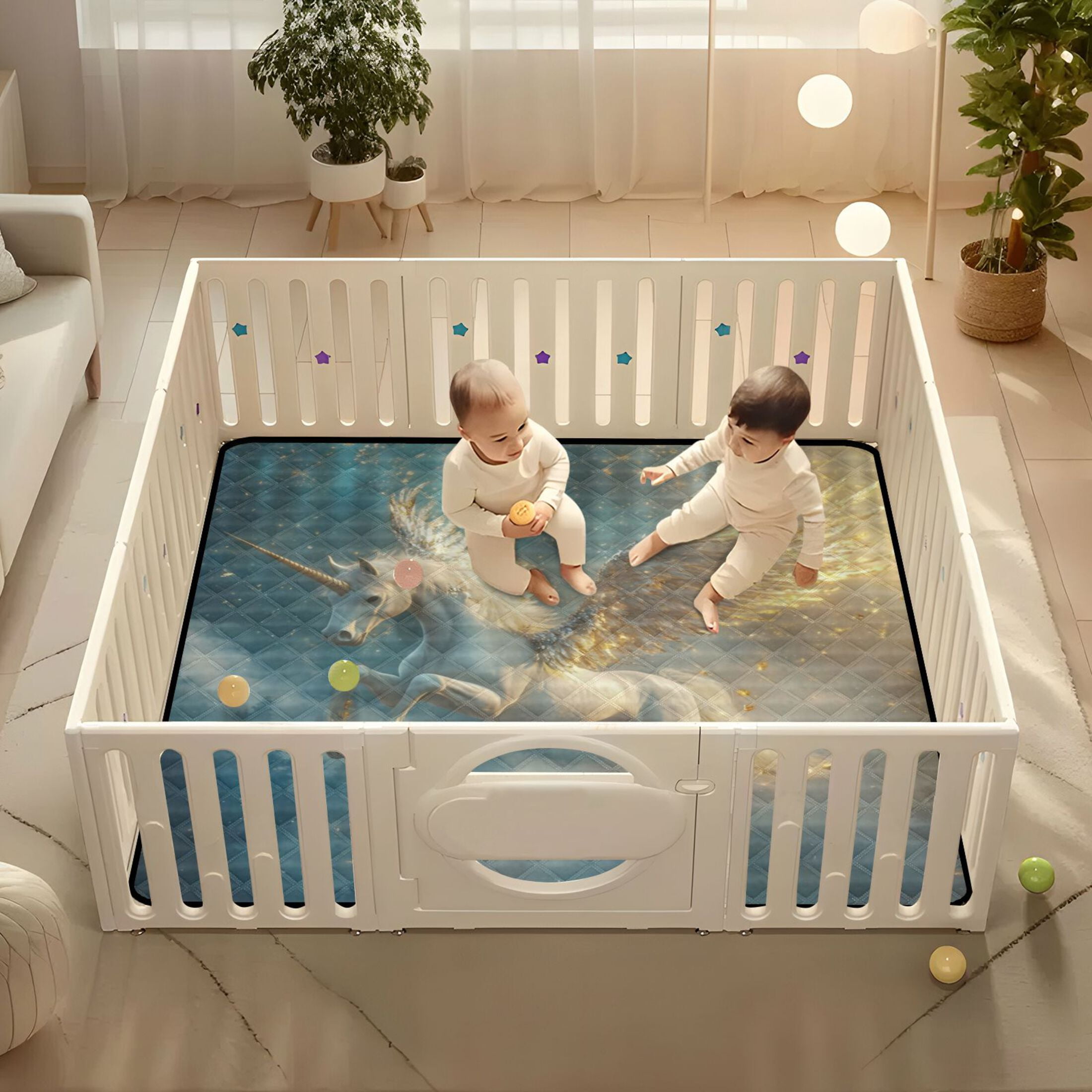 WOBOGO Starry Sky Pegasus Baby Playmats Extra Large Waterproof Rollable Activity Pads for Toddlers 50×50inch