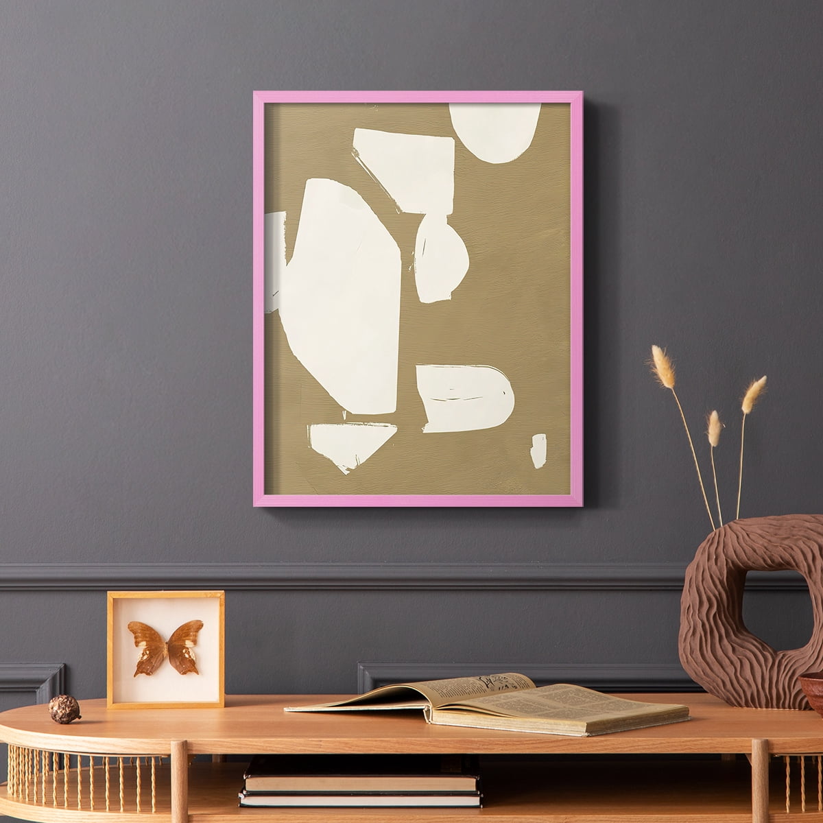 Chunky Abstract II Framed Print in Pink Solid Wood Framed Print No Nail Hanging