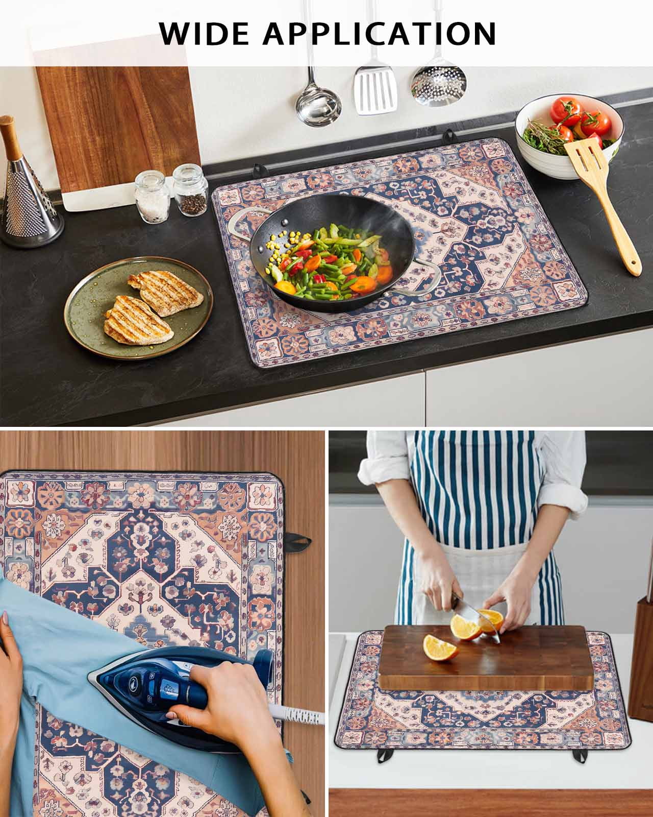 nqOlkjepod Large Induction Cooktop Protector Mat 24"x21", Orange Blue Boho Stove Top Covers for Electric Stove, Ethnic Geometric Southwest Decorative Stove Burner Cover Mats, Glass Top Stove Cover
