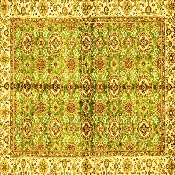 Ahgly Company Indoor Square Oriental Yellow Traditional Area Rugs, 5' Square