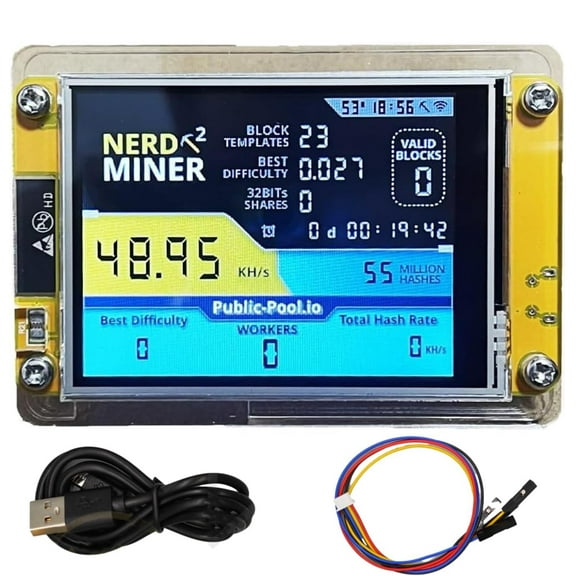 Bitcoins Miner USB Miner V2 ESP32 Hashrate 49K/S 2.8 Inch Smart Display Crypto Solo Lottery Miner Solo Mining Machine