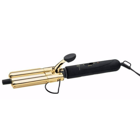Hot N' Gold Professional Gold Triple Barrel Waver with Cool Tip, Rubberized Safety Tip for two-handed styling By