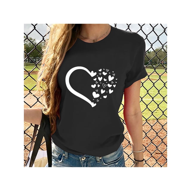 Camisetas De Manga Corta Para Mujer, Camisetas De Verano Para Oficina, Camping, ComprasBabysbule Women's Summer Tops Fashion Women Valentine's Day Print Short Sleeve T-shirt Novelty GraphCamisetas d