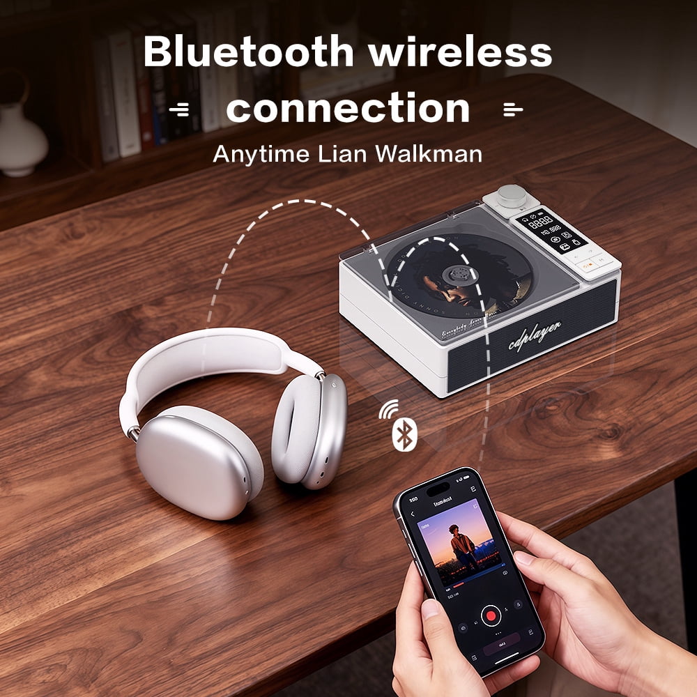 4000mAh Rechargeable CD Player with Bluetooth CD Player Wtih Dual Big Speakers,Retro CD Music Player with Remote Control, LCD Display, Support Opt/USB/AUX/3.5mm Headphone Jack for Car Or Home