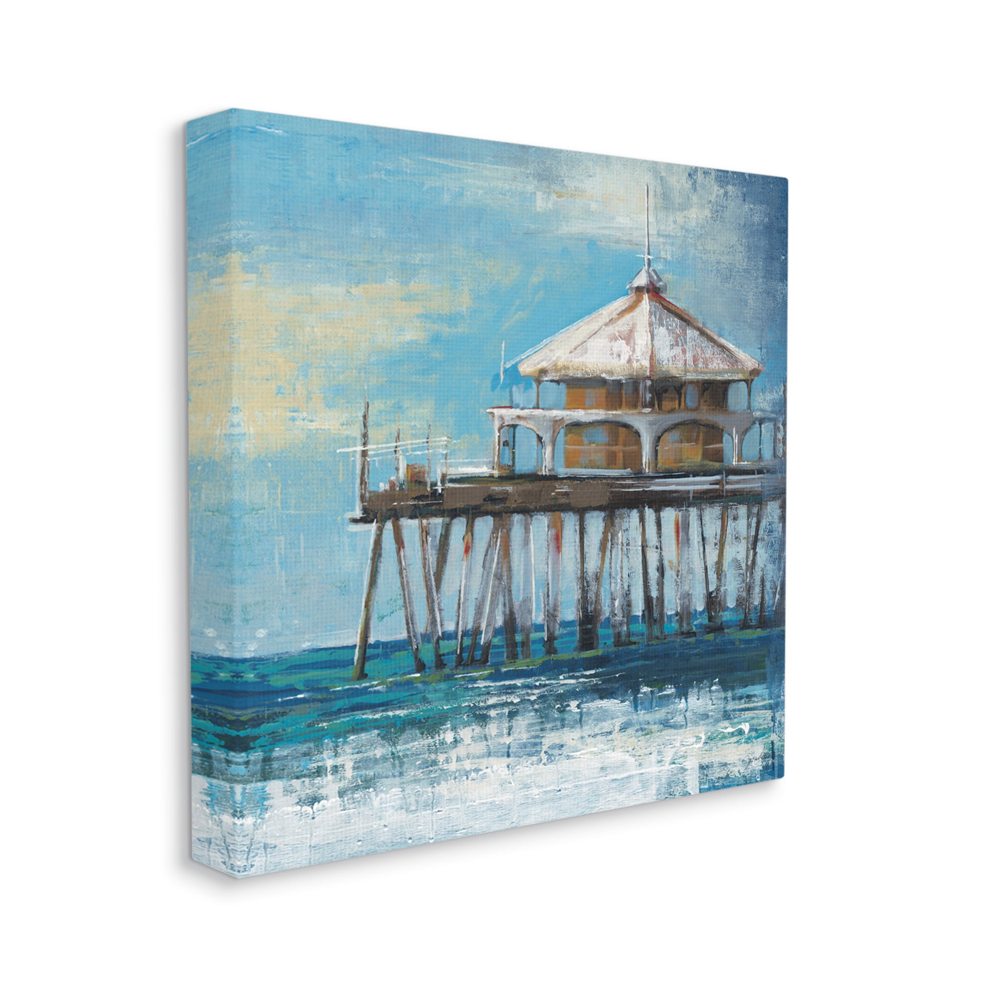 Stupell Industries Ocean Pier Painting Nature Painting Gallery Wrapped Canvas Print Wall Art, 36 x 36
