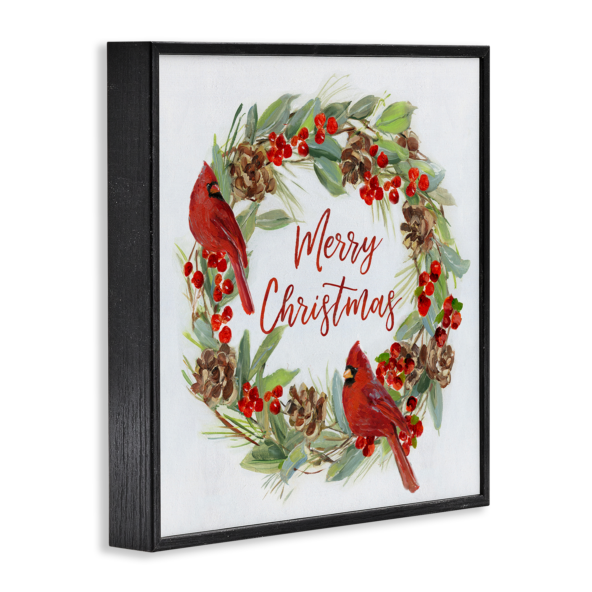 Stupell Industries Cardinals & Merry Christmas Holiday Painting Black Framed Art Prints Wall Art, 12 x 12