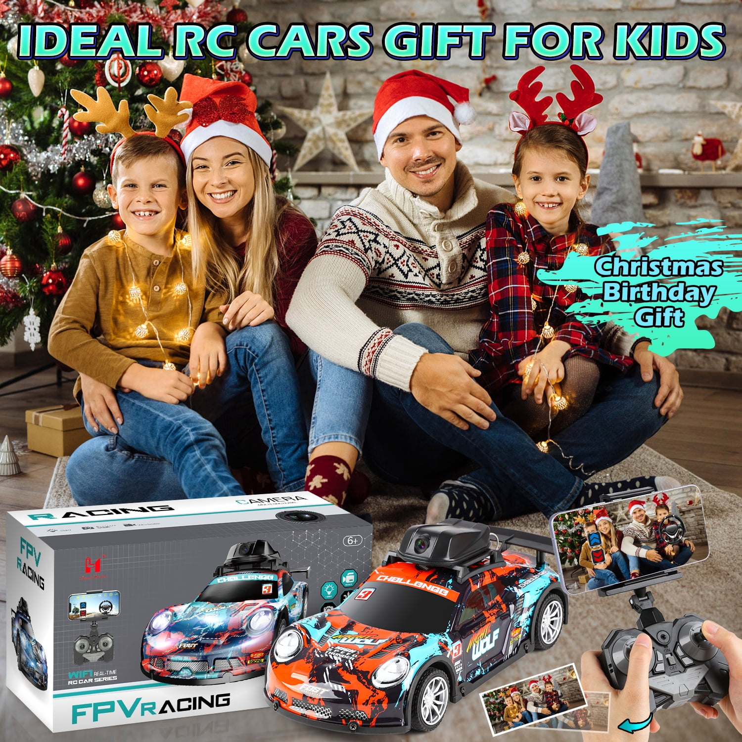 Huge Wave Remote Control Car for Boys, 2.4GHz High Speed RC Car with HD Camera, with 2 Batteries for Kids Birthday Christmas Toys Gift 6-12 Years Old