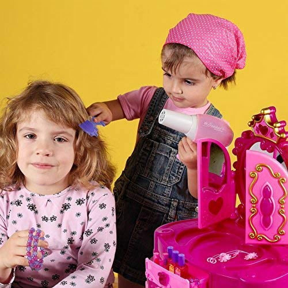 Htooq Pretend Play Kids Vanity Table And Chair Beauty Mirror And Accesories Play Set With Fashion Makeup Accessories For Girls Other