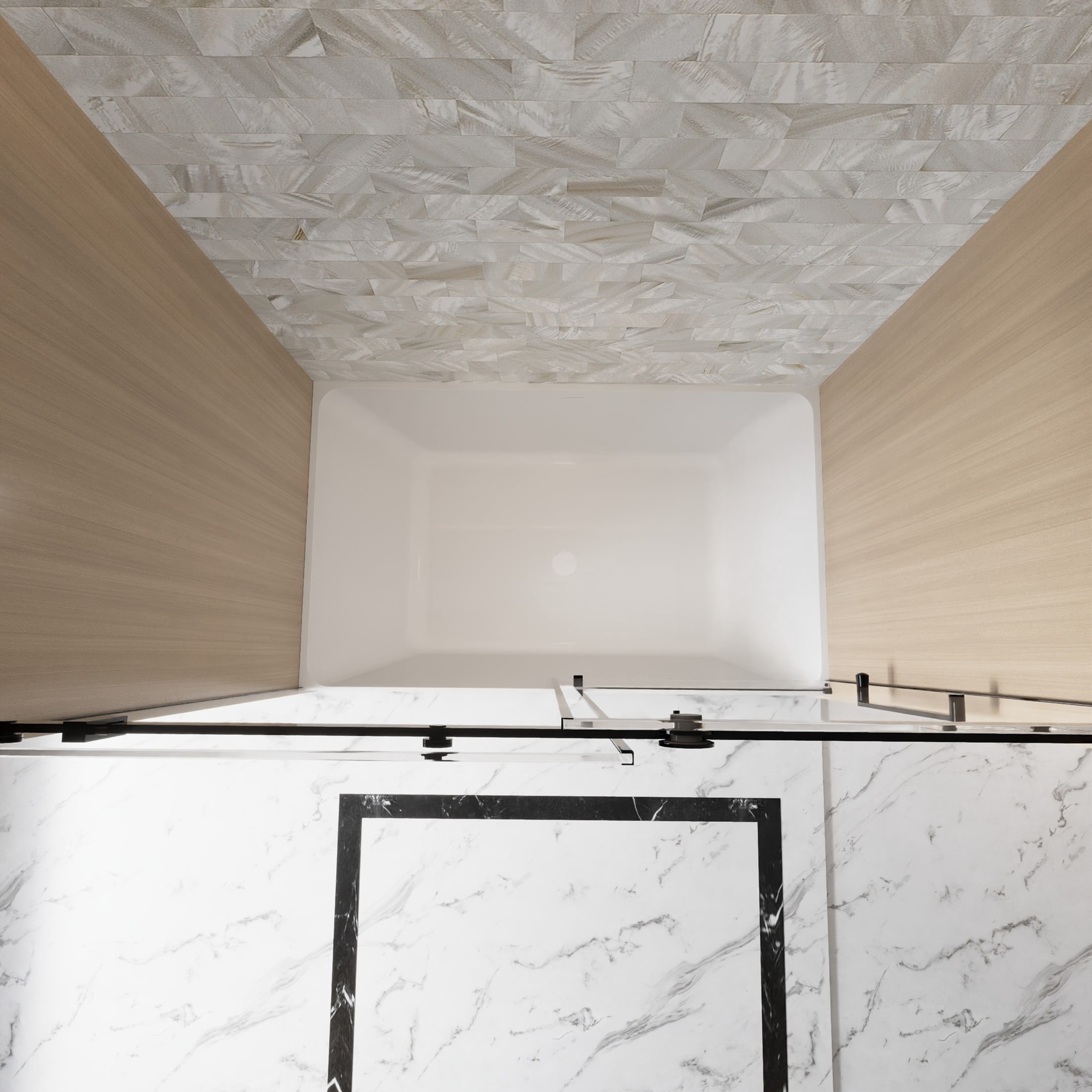 Noble House 60"x60" Frameless Sliding Shower Door, Tempered Glass with Stainless Steel Handle, Matte Black