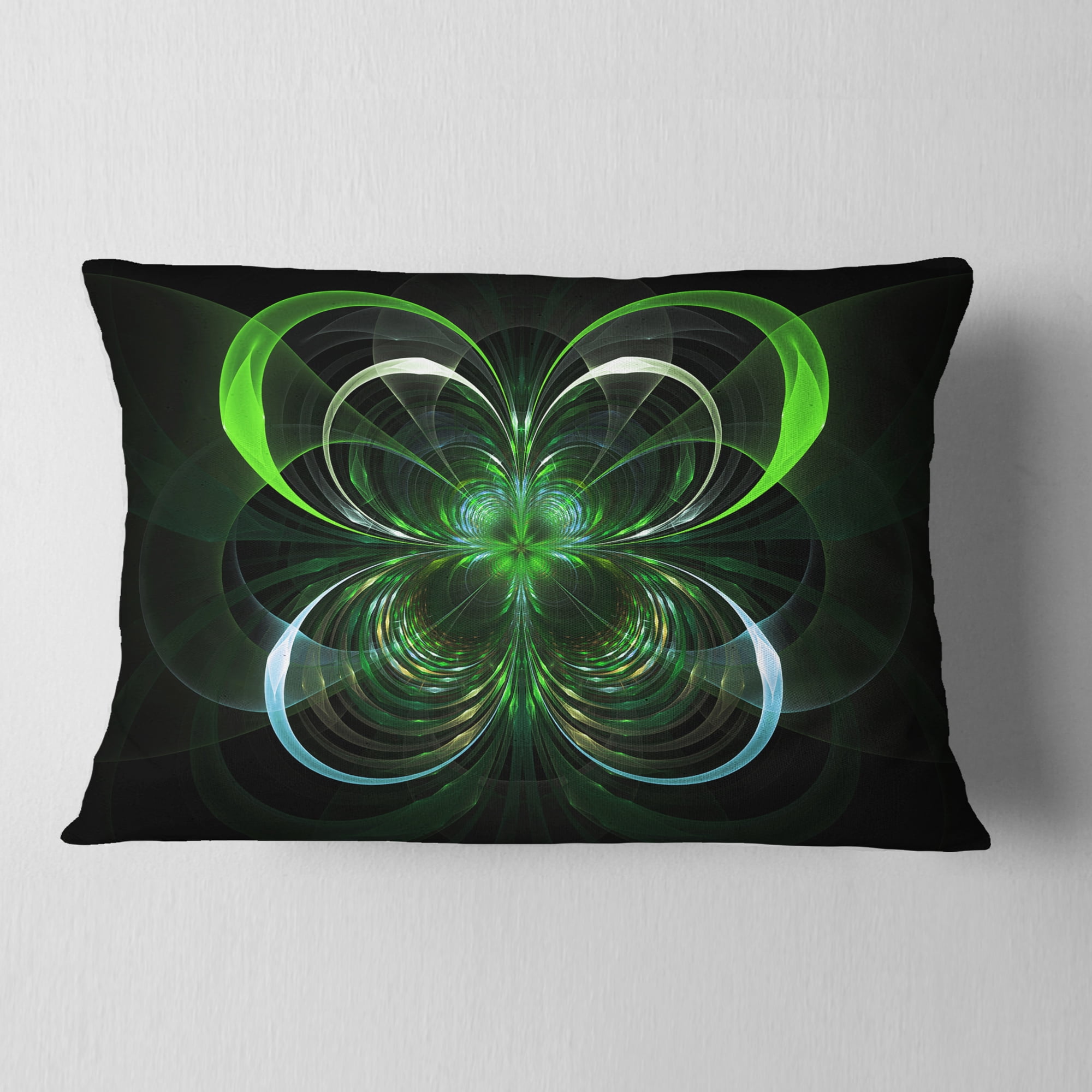 Designart Green Fractal Flower in Dark - Floral Throw Pillow - 12x20