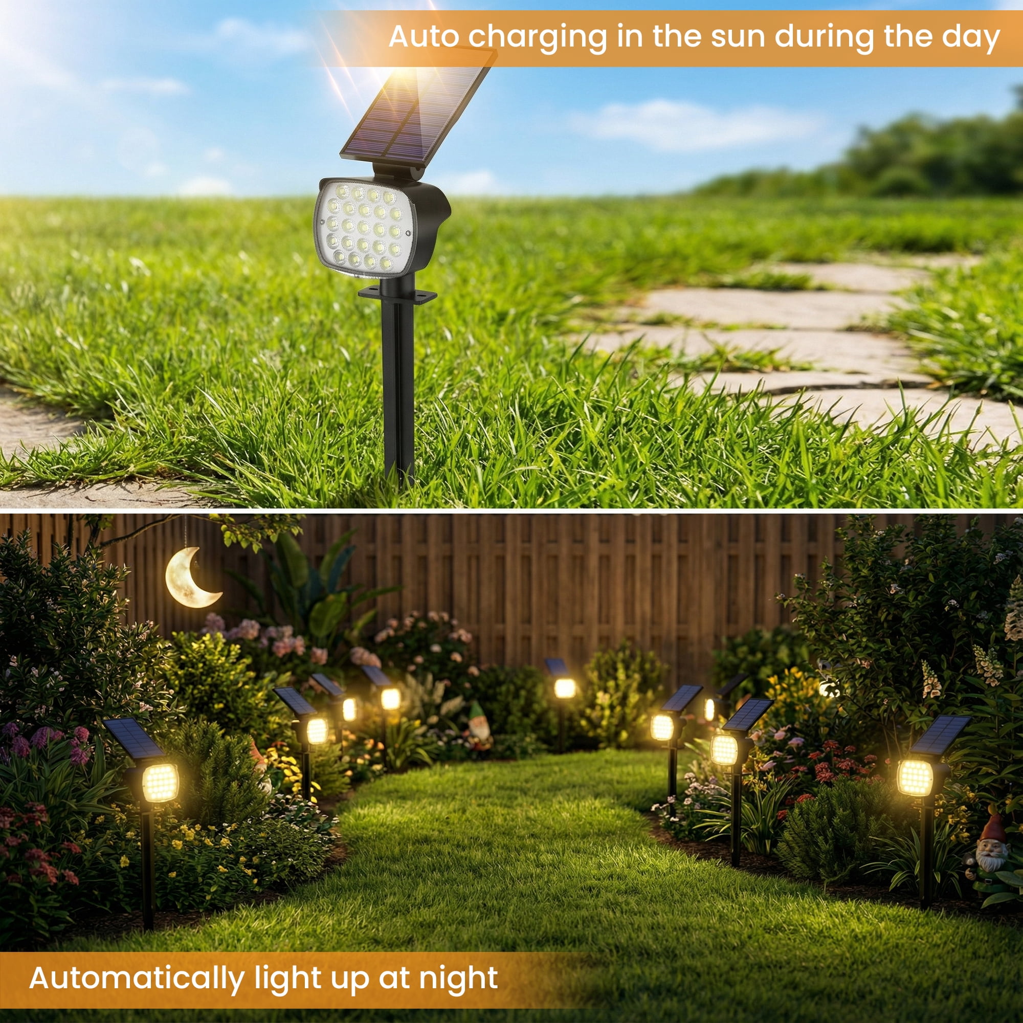 DAYBETTER Outdoor Solar Lights, 3 Modes Ground Spotlights for Garden Yard Landscape Path Lighting, Warm White