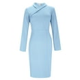 thumbnail image 4 of Xdegoge Fitted Midi Dress for Women, Long Sleeve Wrap Dresses with Asymmetrical Lapel Neck, Office Workwear Formal Wear, 4 of 6