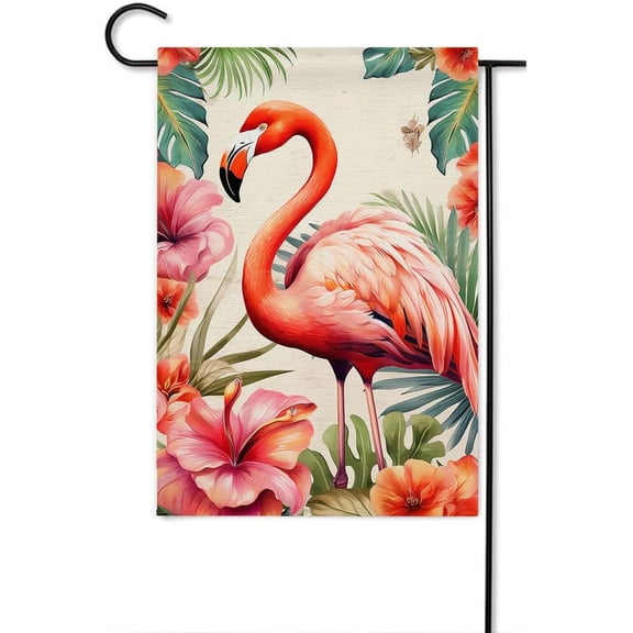 Pink Flamingo Welcome Garden Flag Double Sided Seasonal Burlap Yard Banner 12 x 18 Inch Outdoor Flag