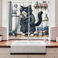 thumbnail image 2 of Ambesonne Cat Kitchen Curtains, Mysterious Detective Kitty Bath, 55"x36", Charcoal Grey White, 2 of 3