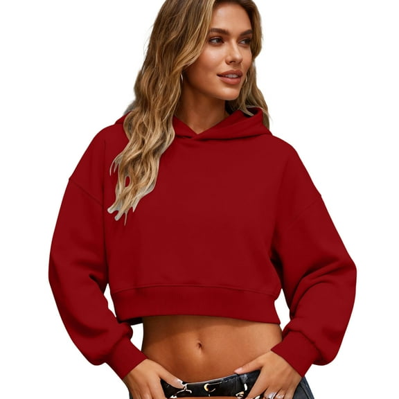 BLVB Womens Cute Cropped Hoodies Long Sleeve Sweatshirts Fall Fashion Outfits Winter Pullover Clothes