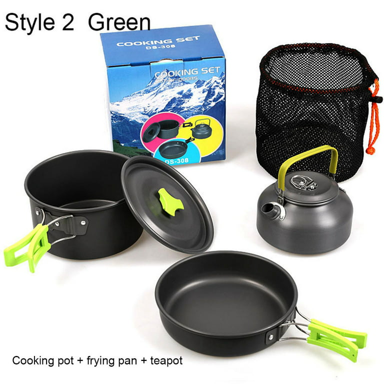 1set Outdoor Camping Cookware Set For 2-3 People With Teapot, Hard