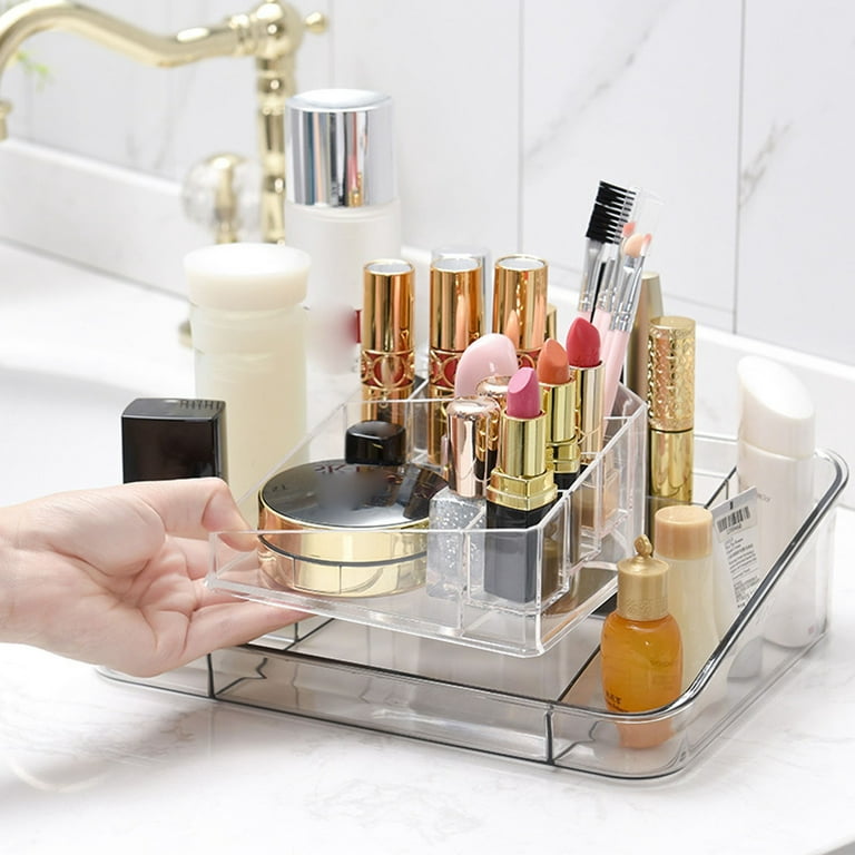 Sarkoyar Cosmetic Makeup Organizer with Drawers, Plastic Bathroom Skincare Storage Box Brush Lipstick Holder Makeup Organizer Drawer Design Large