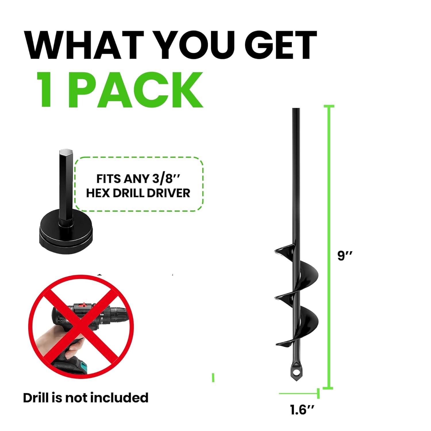 A house of tools Auger Drill Bit for Planting 2 Pack 1.6 x 16 Inch & 3.5 x 16 Inch Set – Garden Spiral Hole and Bulb Planter Tool for Umbrella Holes - Compatible with 3/8 Inch Hex Drive