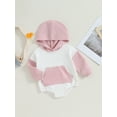 thumbnail image 3 of Bagilaanoe Newborn Baby Girl Oversized Hooded Romper Sweatshirt Long Sleeve Bodysuits Contrast Color Pullover 3M 6M 12M 18M Infant Casual Tee Tops, 3 of 8